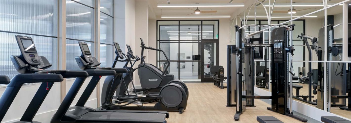 The Hadley : Fitness center with flex studio and spin bikes