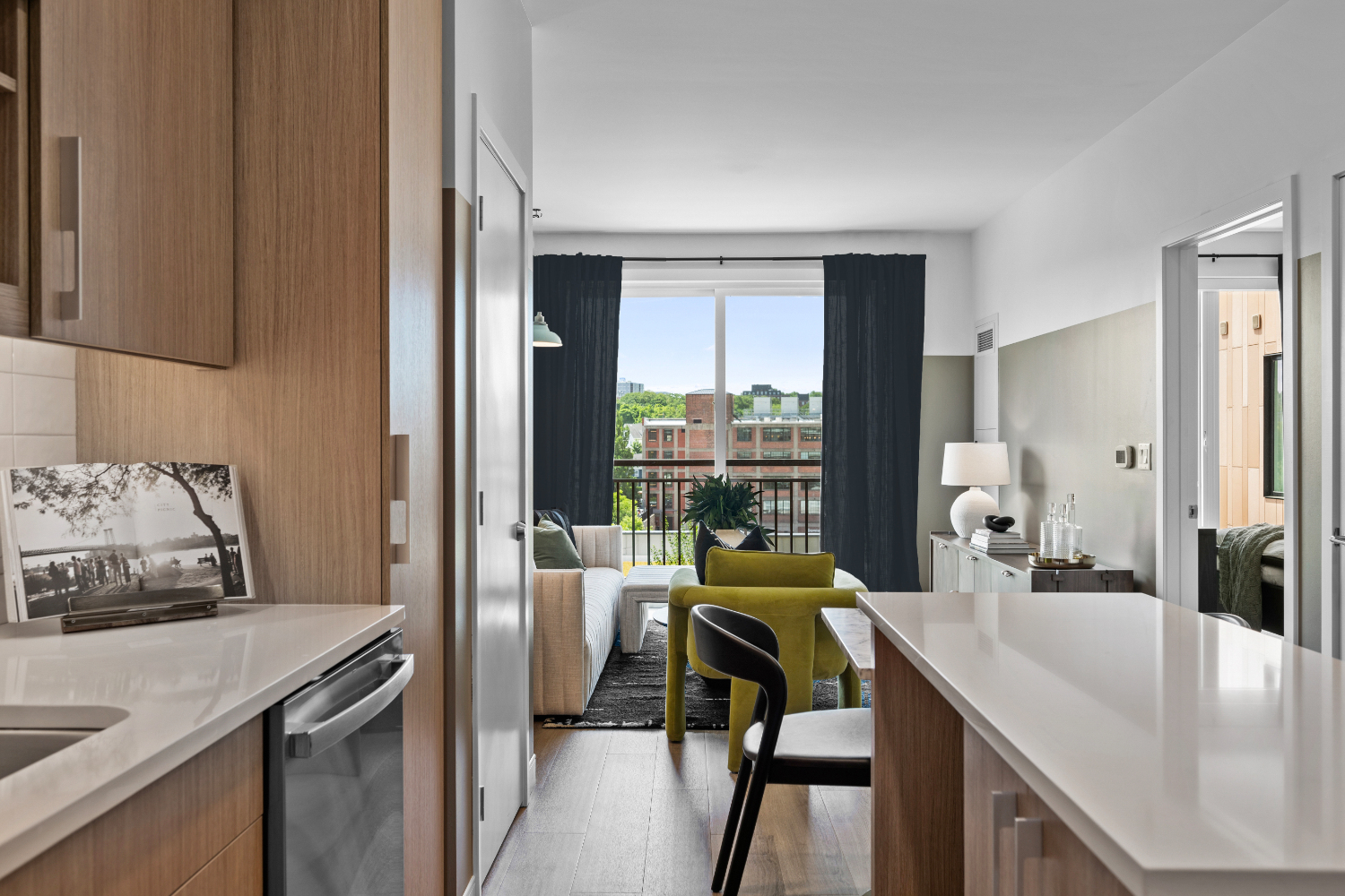 Alder at Allston Yards : Discover a kitchen outfitted with modern GE Energy Star appliances. 	