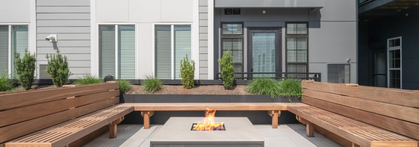 Outdoor firepit with a contemporary design.