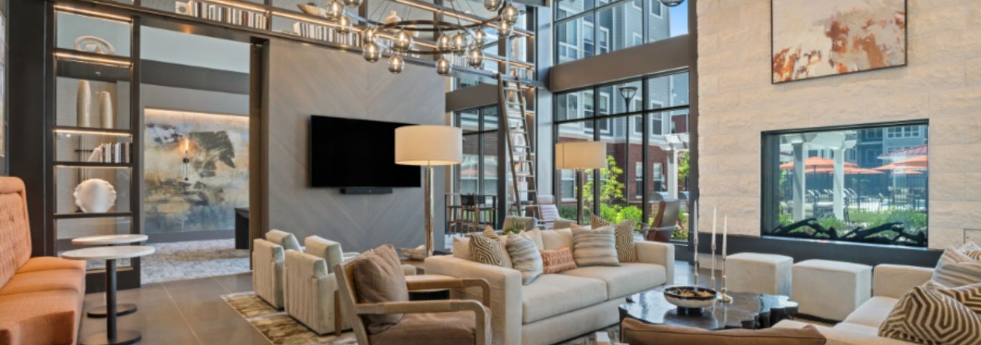 Aspen at Melford Town Center : Light filled resident lounges bring indoor spaces to life