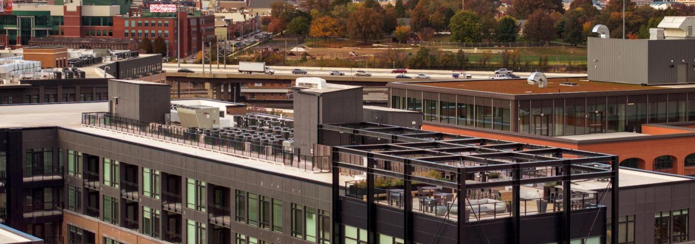 Zoomed out view of rooftop and Baltimore city